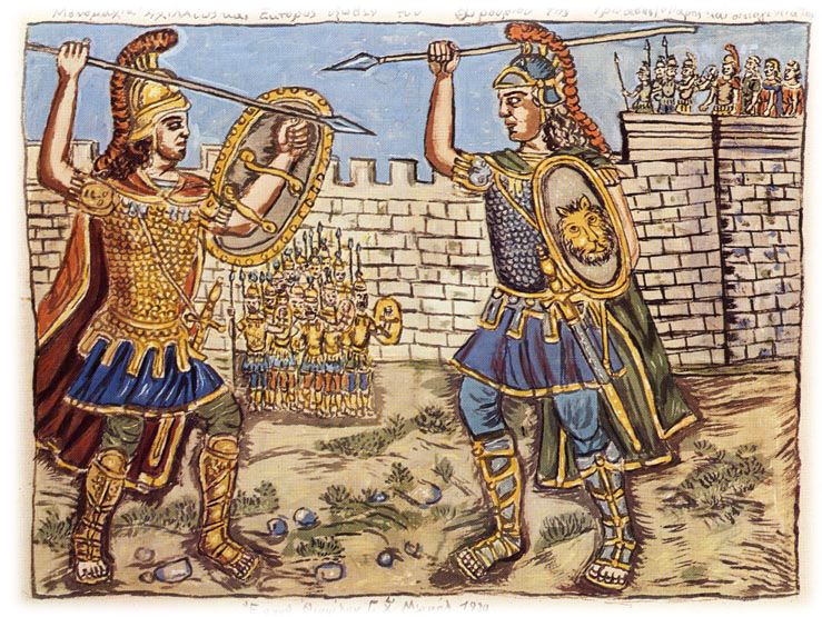 739x555 Theofilos Monomaxia Achilleos - Ancient Troy Painting