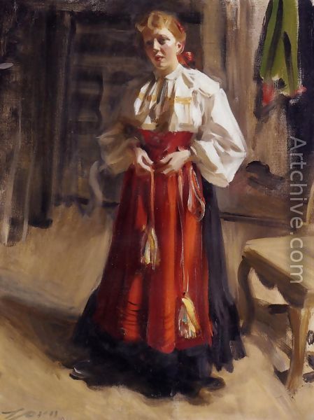 449x600 Girl In An Orsa Costume - Anders Zorn Painting