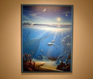 300x255 Dolphins Shipwreck Futuristic Original Painting By Claus Andersen - Andersen Painting