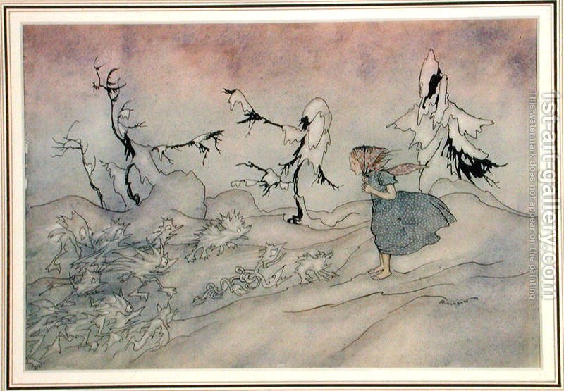 800x555 Gerda Is Terrified By The Snow Queens Advance Guard, But She Said - Andersen Painting