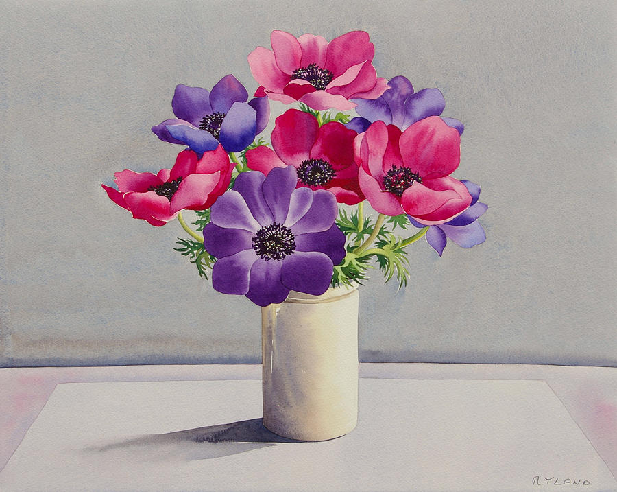 900x717 Anemones Painting By Christopher Ryland - Anemone Flower Painting