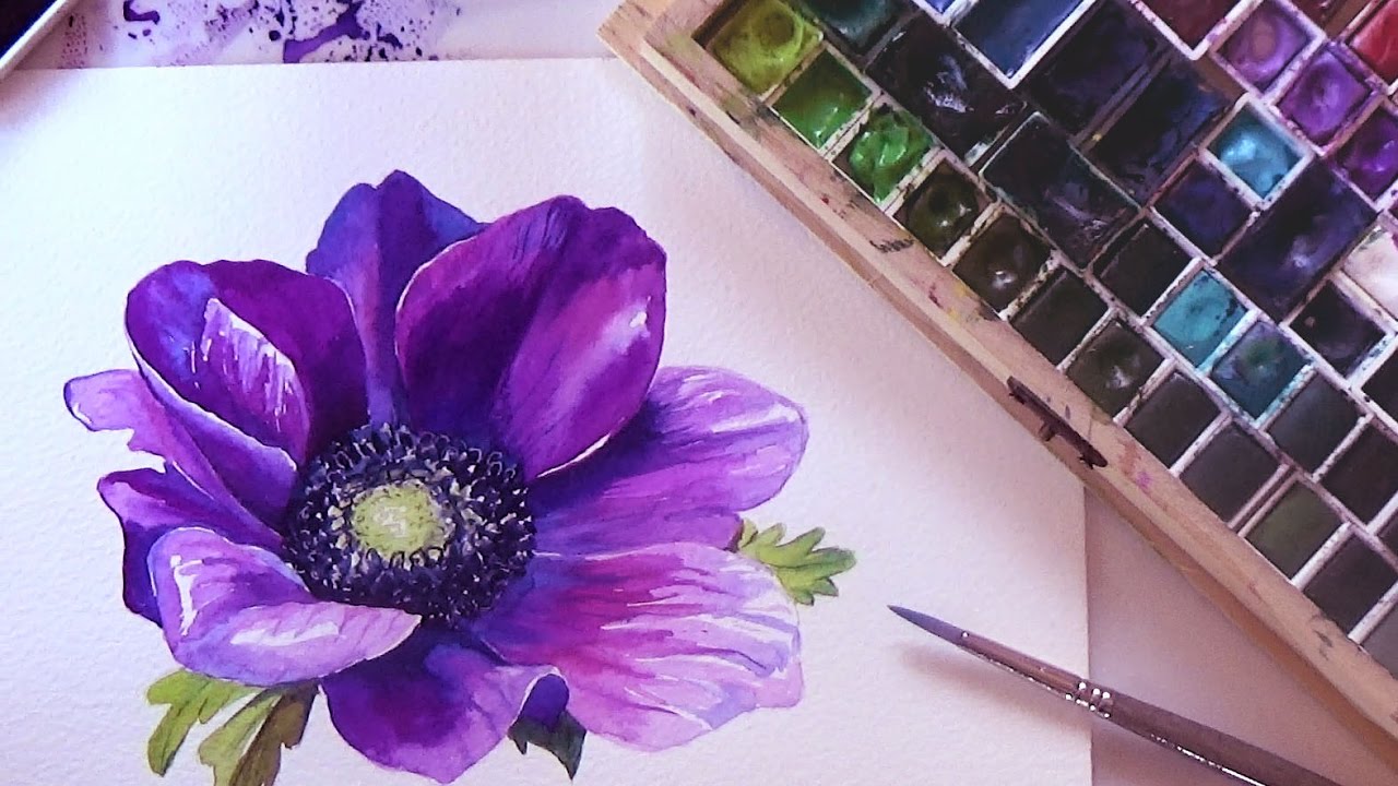 1280x720 How To Paint A Flower In Watercolor. Tutorial Step By Step - Anemone Flower Painting