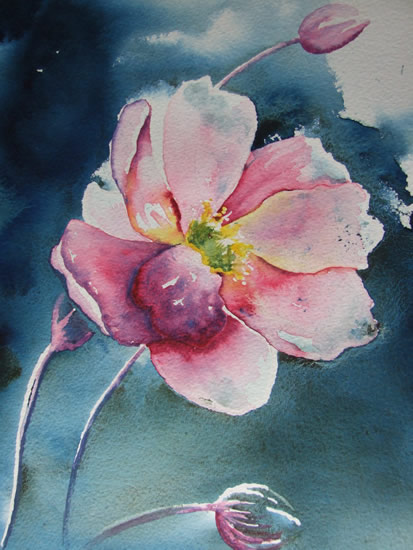 413x550 Japanese Anemone Flowers Art Gallery - Anemone Flower Painting