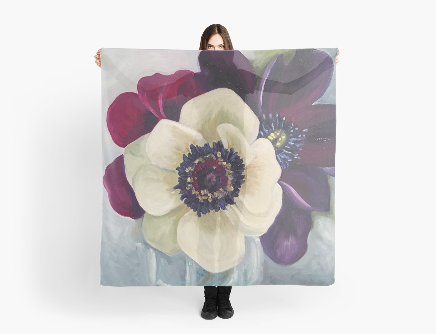 1411x1080 Anemone Flower Oil Painting By Angela Brown Art Scarves By - Anemone Flower Painting