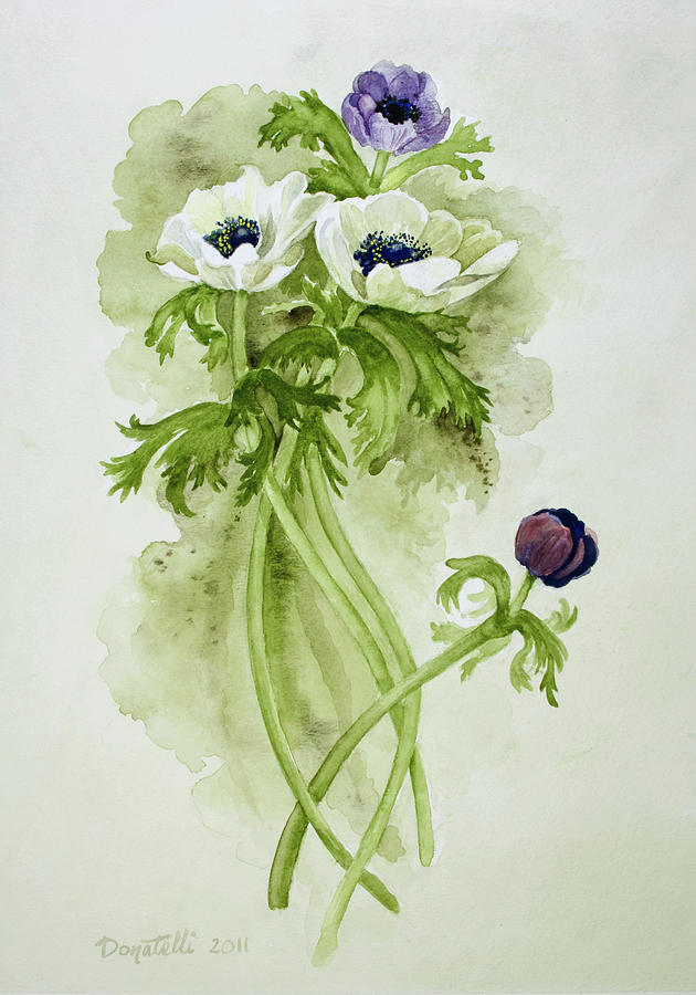 630x900 Dance Of The Anemone Bouquet Painting By Kathryn Donatelli - Anemone Painting
