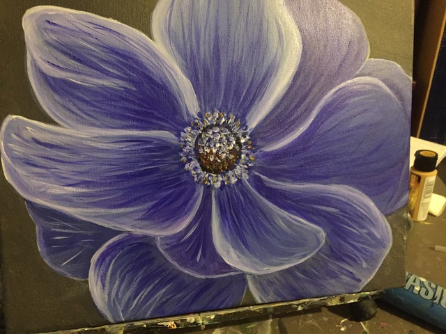 640x480 Sue Alexander Artwork Blue Anemone Original Painting Acrylic - Anemone Painting