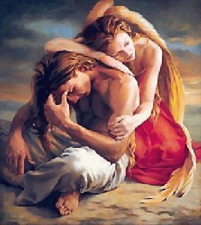 402x450 My Angel Story Mssc54's Weblog - Angel Comforting Jesus Painting