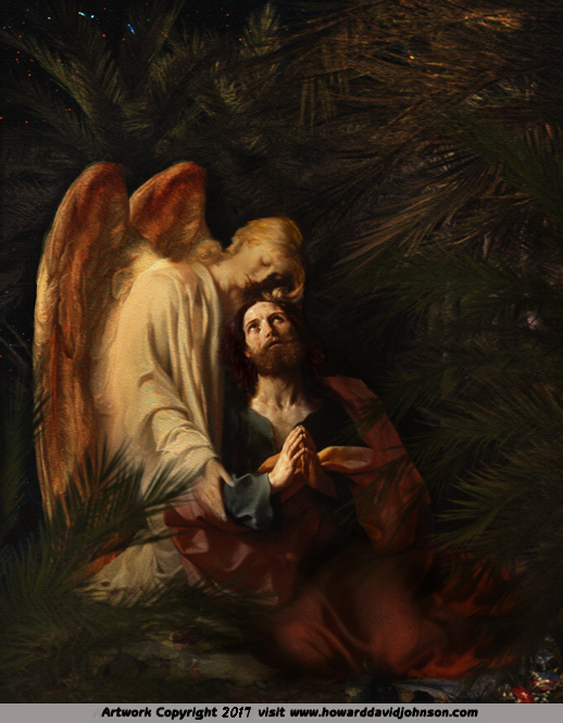 518x666 The Agony Of Jesus In The Garden - Angel Comforting Jesus Painting