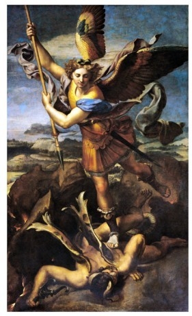 281x461 Painting On Canvas,angel Painting Of St Michael Overwhelming - Angel Demon Painting
