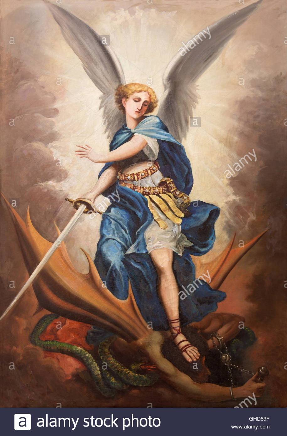 915x1390 Archangel Michael And The Devil Stock Photos Amp Archangel Michael - Angel Devil Painting