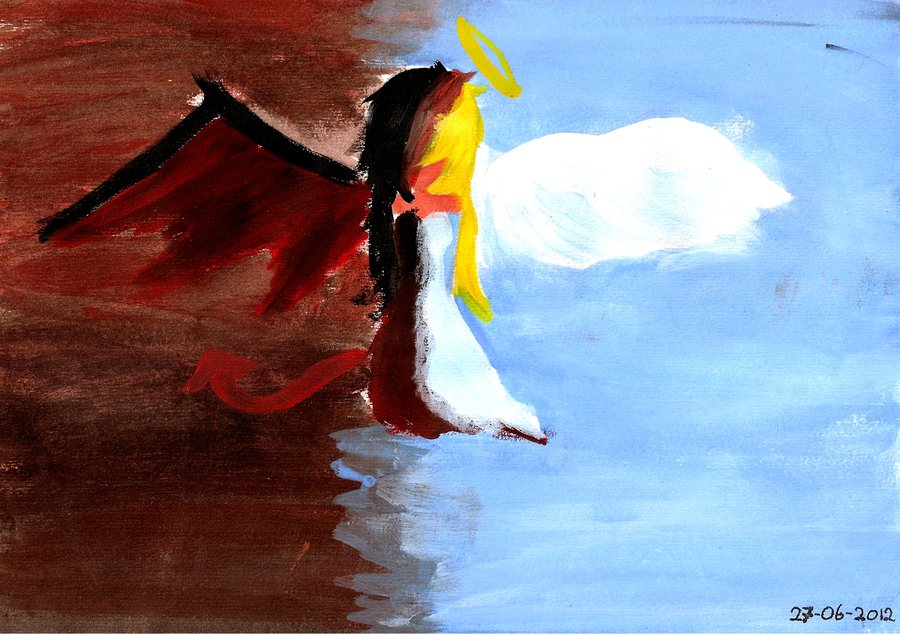 900x634 Angel Or Devil By Kuronekkoxd - Angel Devil Painting