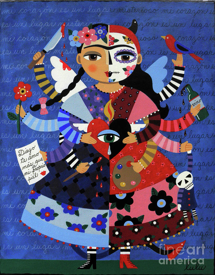 703x900 Angel Devil 10 Arm Frida Kahlo Painting By Lulu Mypinkturtle - Angel Devil Painting