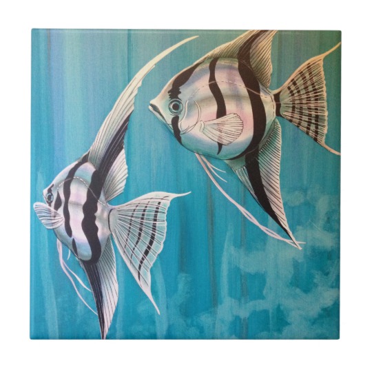 540x540 Pair Of Angel Fish Oil Painting Number 1 Tile - Angel Fish Painting