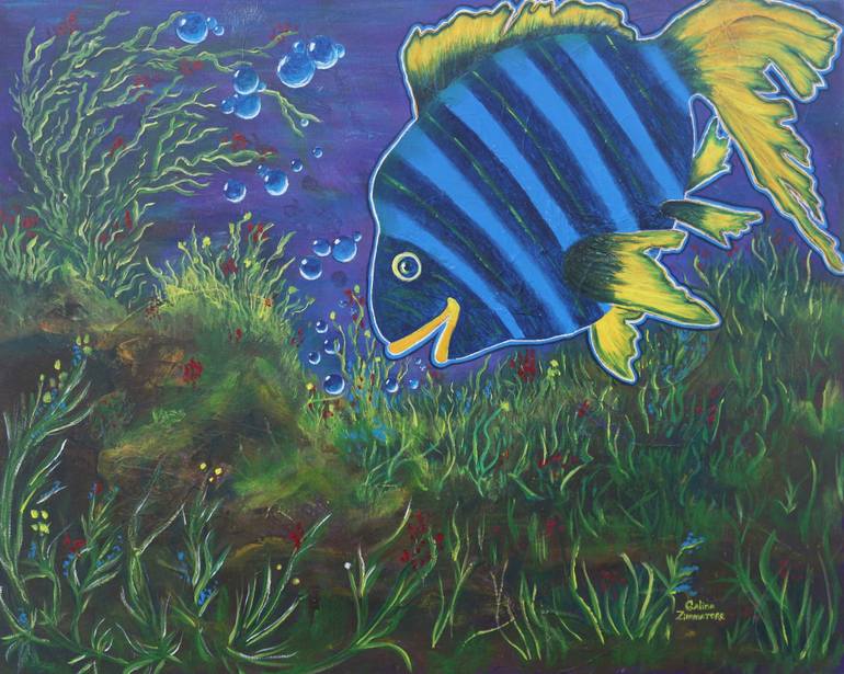 770x615 Saatchi Art Blue Angel Fish Painting By Galina Zimmatore - Angel Fish Painting