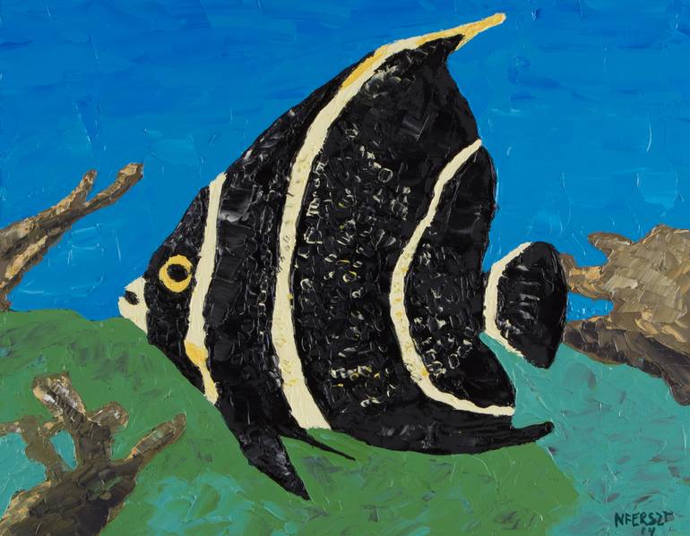 770x599 Saatchi Art French Angelfish Painting By Nick Ferszt - Angel Fish Painting