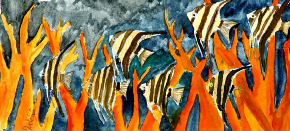 972x441 Watercolor Paintings - Angel Fish Painting