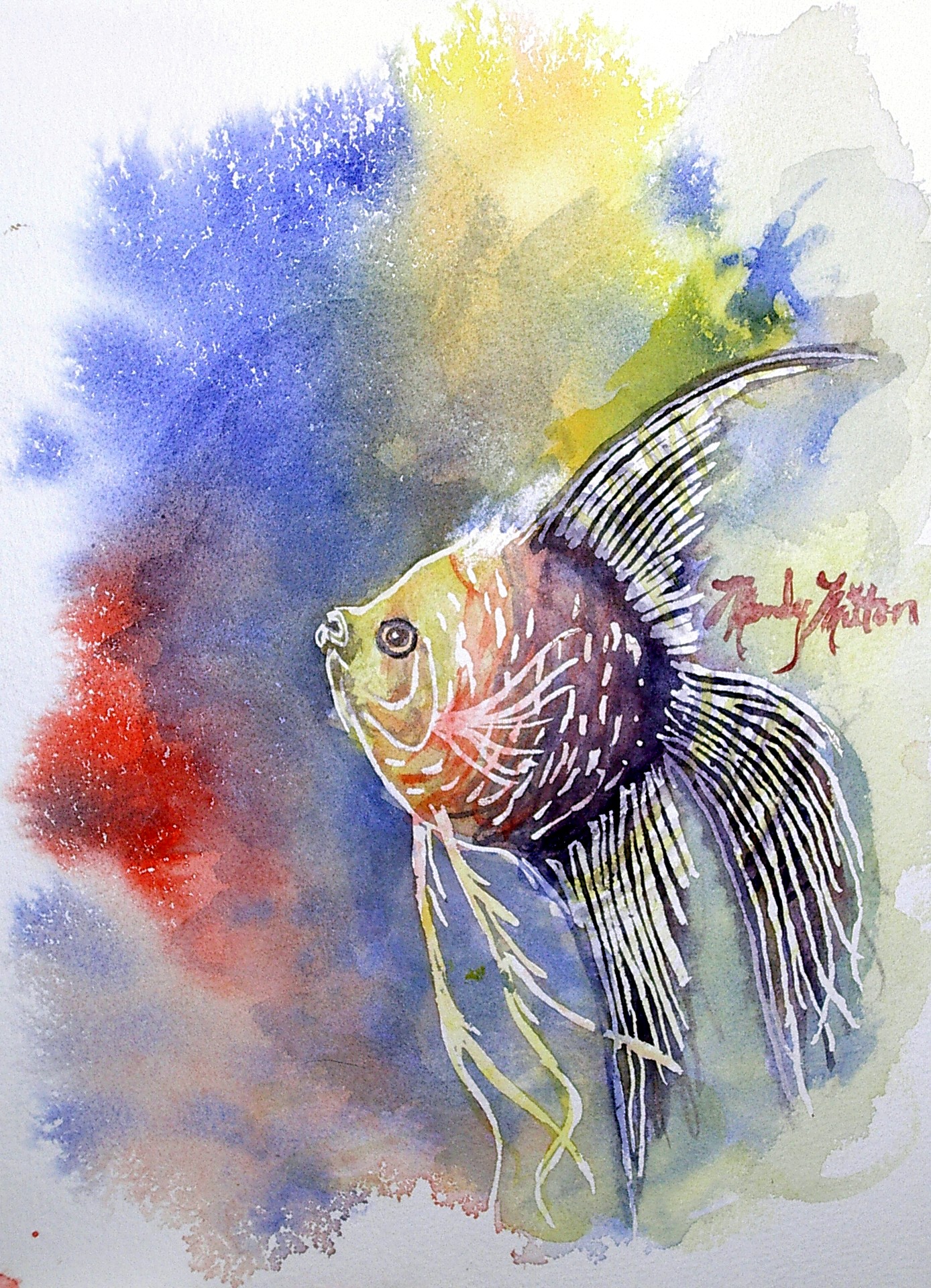 1388x1920 Watercolor Angelfish By Mandylynn - Angel Fish Painting