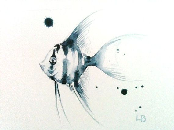 570x428 Watercolour Blue Angel Fish Original Painting Angel - Angel Fish Painting