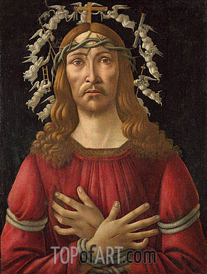 303x400 Christ As Man Of Sorrows With Angels Halo Botticelli Painting - Angel Halo Painting