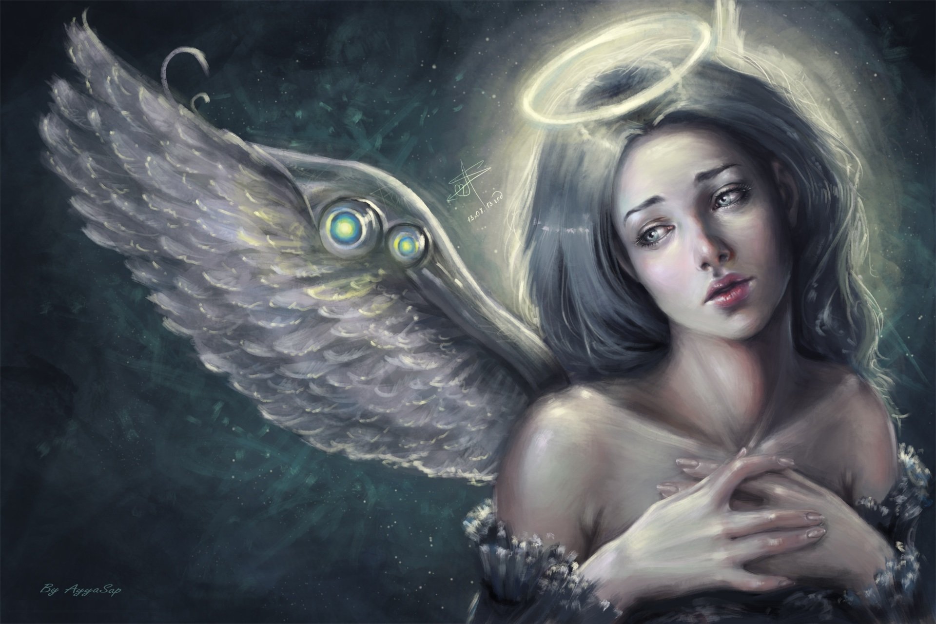 1920x1280 Fantasy Angel Sad Angel Wings Halo Wallpaper 1920x1280 714353 - Angel Halo Painting