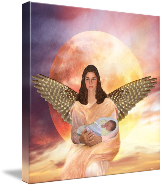 566x650 Angel Holding Baby By Eve Bierniat - Angel Holding Baby Painting
