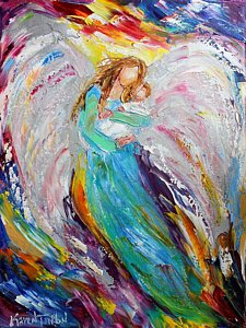 225x300 Baby Angel Paintings - Angel Holding Baby Painting