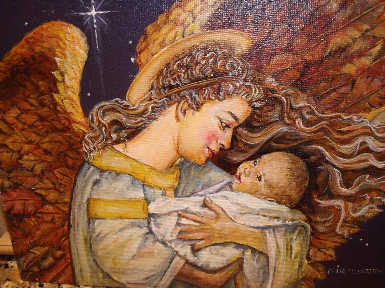 1229x922 J Beautiful Angel Holding Baby Gently Carries It To Safety - Angel Holding Baby Painting