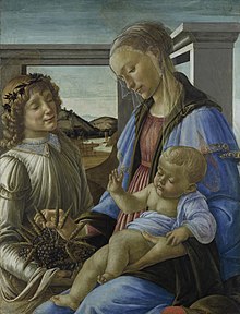 220x288 Virgin And Child With An Angel (Botticelli) - Angel Holding Baby Painting
