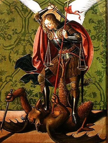 450x594 St. Michael Killing The Dragon, That's My Guardian Angel, He Is - Angel Killing Demon Painting