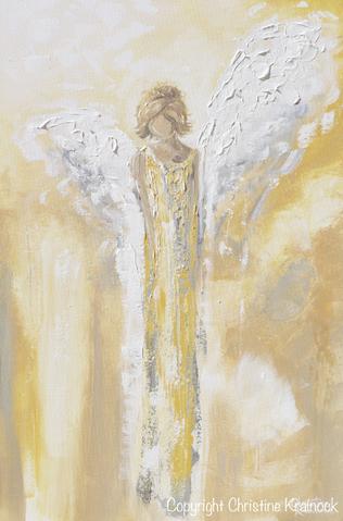 316x479 Giclee Print Angel Painting Abstract Gold Grey Guardian Angel Wall - Angel Painting Abstract
