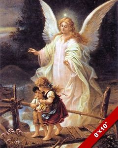 240x300 Guardian Angel Watching Over Kids Painting Bible Christian Art - Angel Painting For Kids