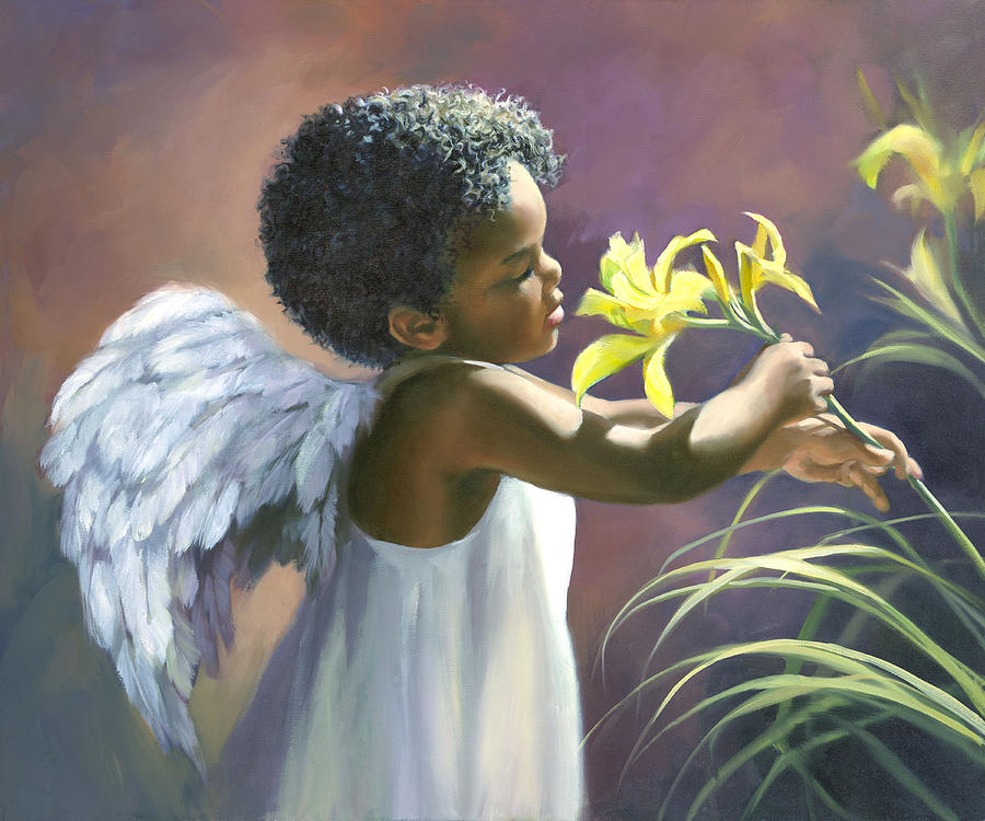 900x750 Little Black Angel Painting By Laurie Hein - Angel Painting For Kids