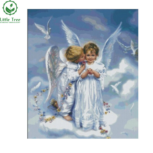 640x640 Little Tree Embroidery Cross Stitch Angel Kids Diy Diamond - Angel Painting For Kids