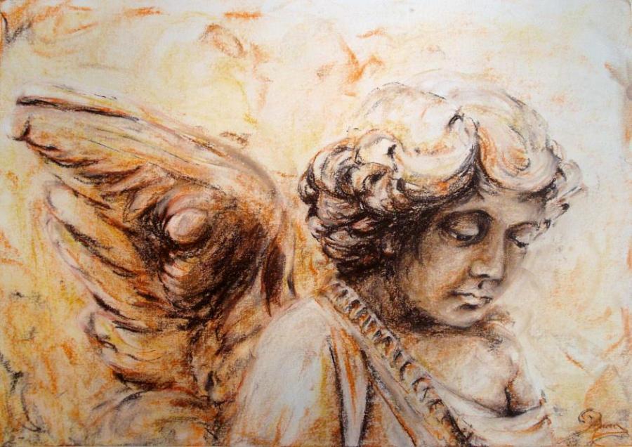 900x636 Sad Little Angel. Life People. Drawings. Pictures. Drawings Ideas - Angel Painting For Kids