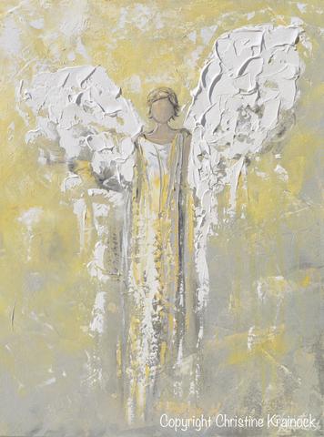 356x480 Angel Painting Abstract Gold Grey Guardian Angel Home Wall Art - Angel Painting Images