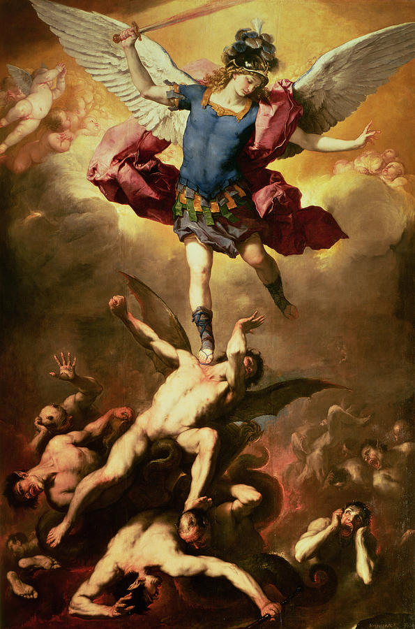 595x900 Archangel Michael Overthrows The Rebel Angel Painting By Luca Giordano - Angel Painting Images