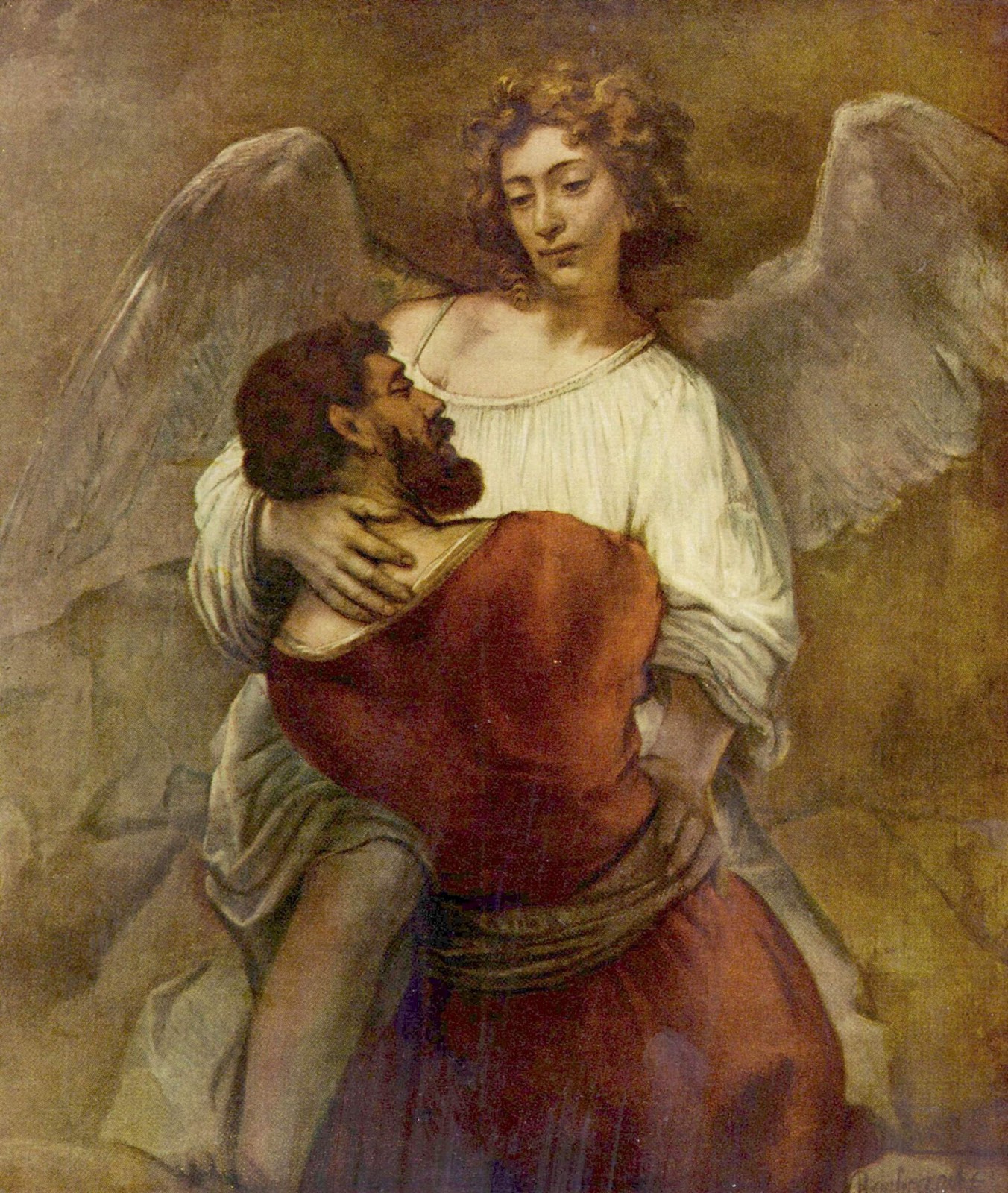 1352x1600 Rembrandt Jacob Wrestling With The Angel Beautiful Angel Paintings - Angel Painting Renaissance