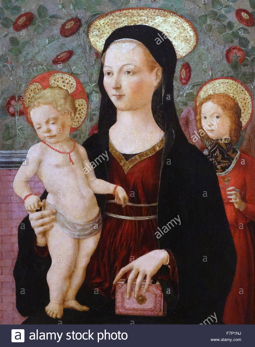 1023x1390 Painting Depicting The Virgin And Child With Angel By Francesco - Angel Renaissance Painting