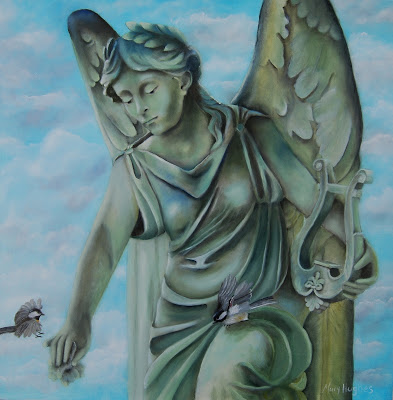 393x400 Art By Mary Hughes Grace Angel Statue Oil Painting - Angel Statue Painting