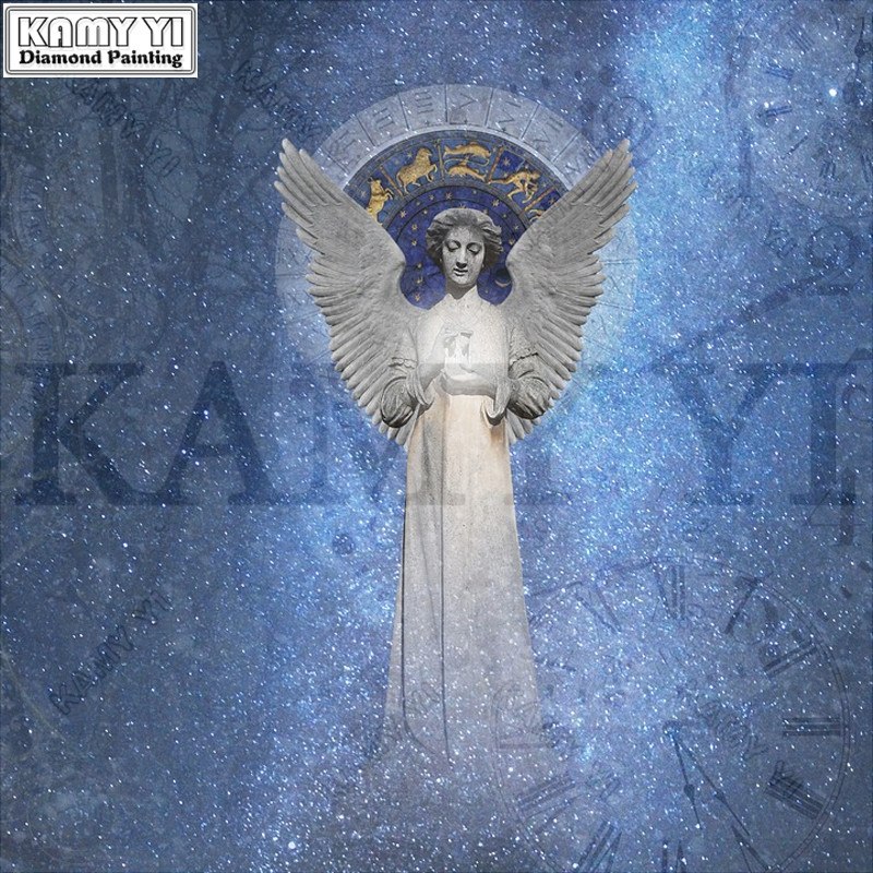 800x800 5d Diy Diamond Painting Cross Stitch Angel Statue Clock Crystal - Angel Statue Painting