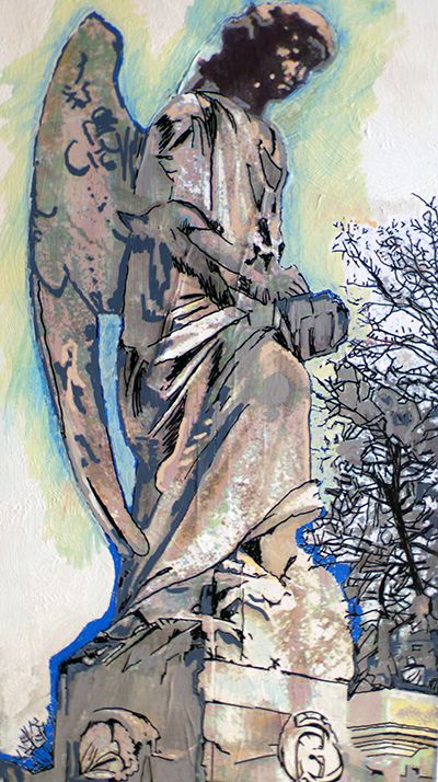 400x714 Mixed Media Painting Of An Angel Statue The Oakland Cemetery - Angel Statue Painting