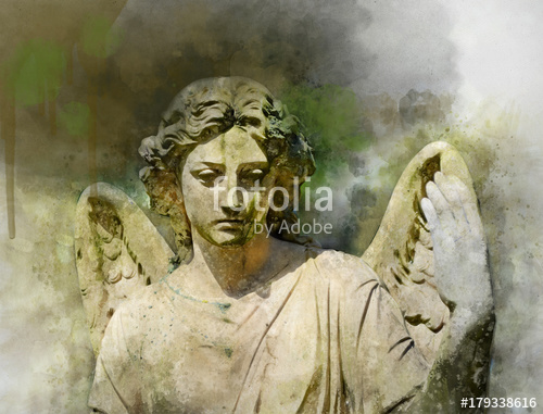 500x381 An Angel Statue With Wings Spreaded - Angel Statue Painting
