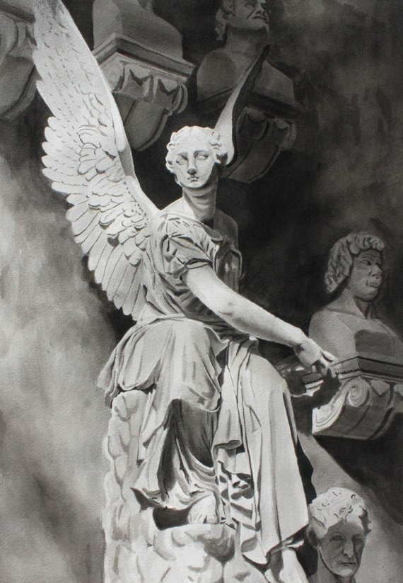 570x823 Angel Statue India Ink Painting - Angel Statue Painting