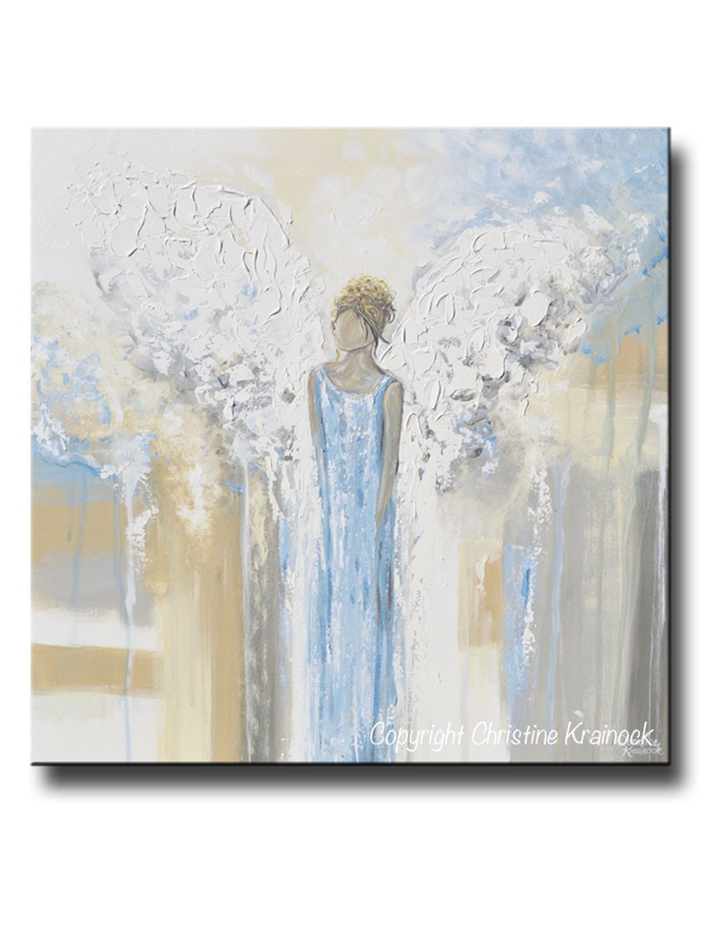 1024x1365 Giclee Print Abstract Angel Painting Guardian Angel Blue White - Angel Wings Painting