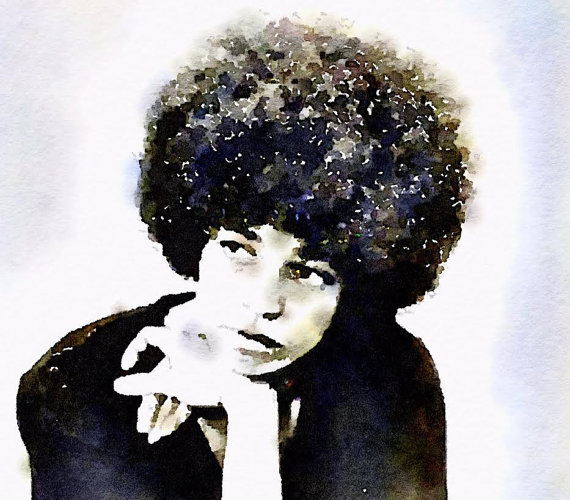 570x500 Angela Davis Looking Watercolor Print - Angela Davis Painting