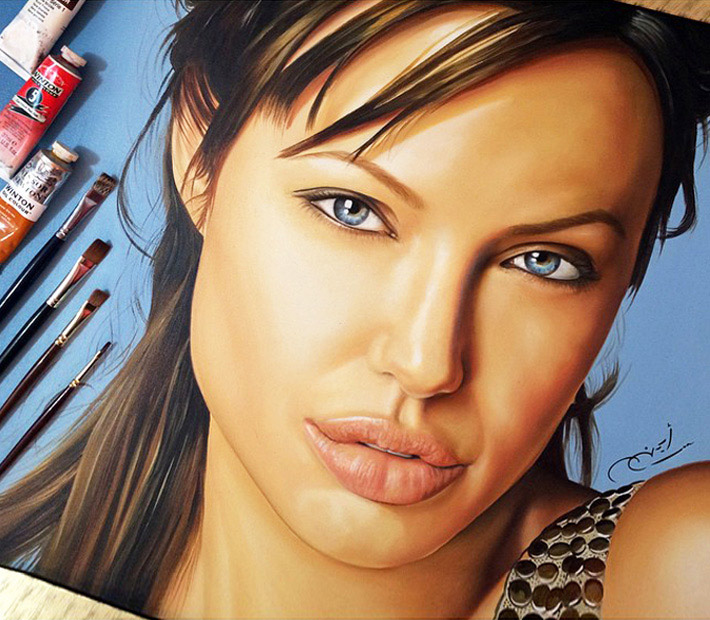 710x620 Oil Painting Angelina Jolie By Ayman Arts - Angelina Jolie Painting