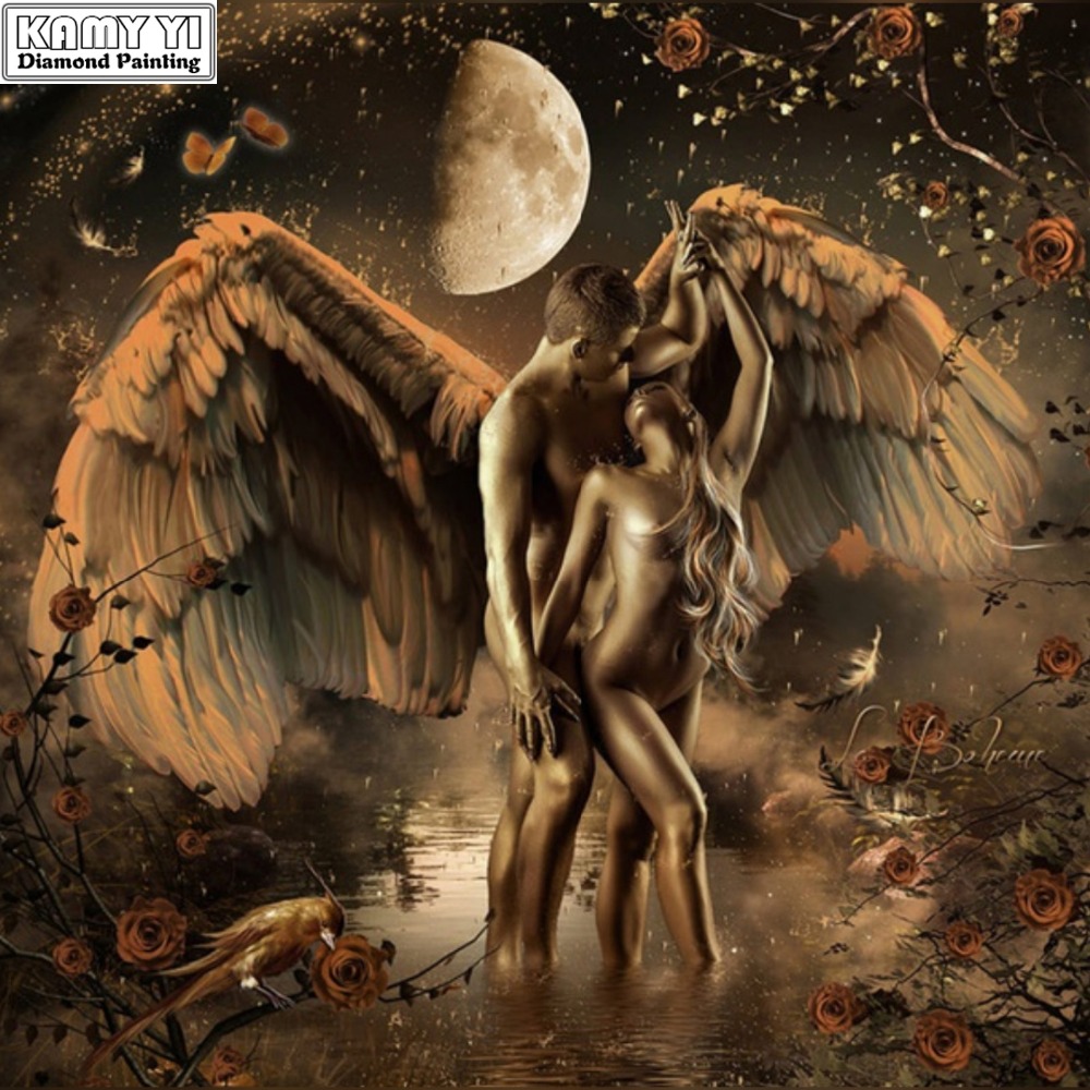 1000x1000 Full Square Drill 5d Diy Diamond Embroidery Angels And Demons - Angels And Demons Painting