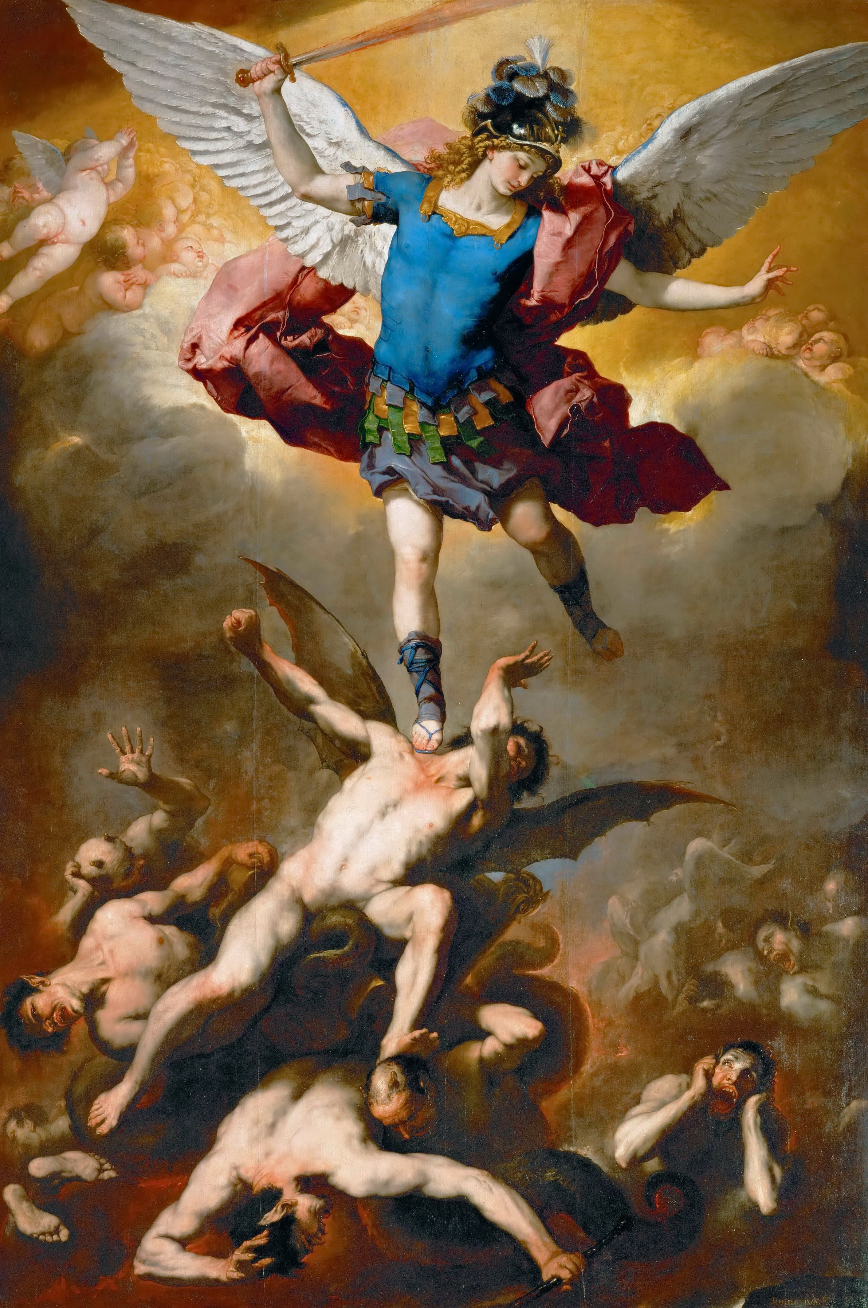 2825x4259 Blessed Michael, Archangel, Defend Us In The Hour Of Conflict Be - Angels And Demons War Painting