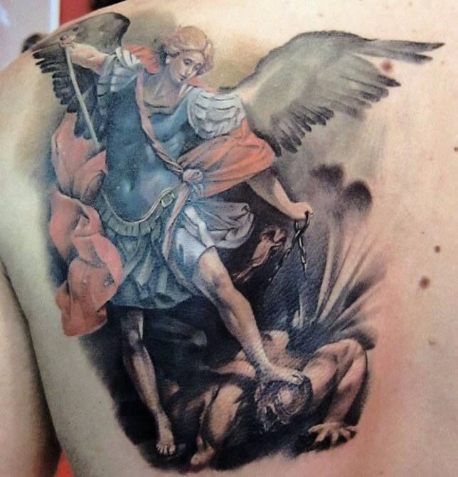 644x670 Angel And Demon Tattoos - Angels And Demons War Painting