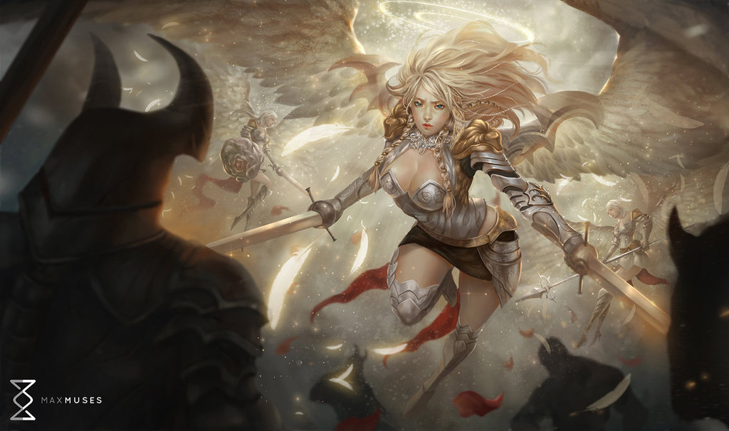 1024x606 Angel War By Hoanglap - Angels And Demons War Painting